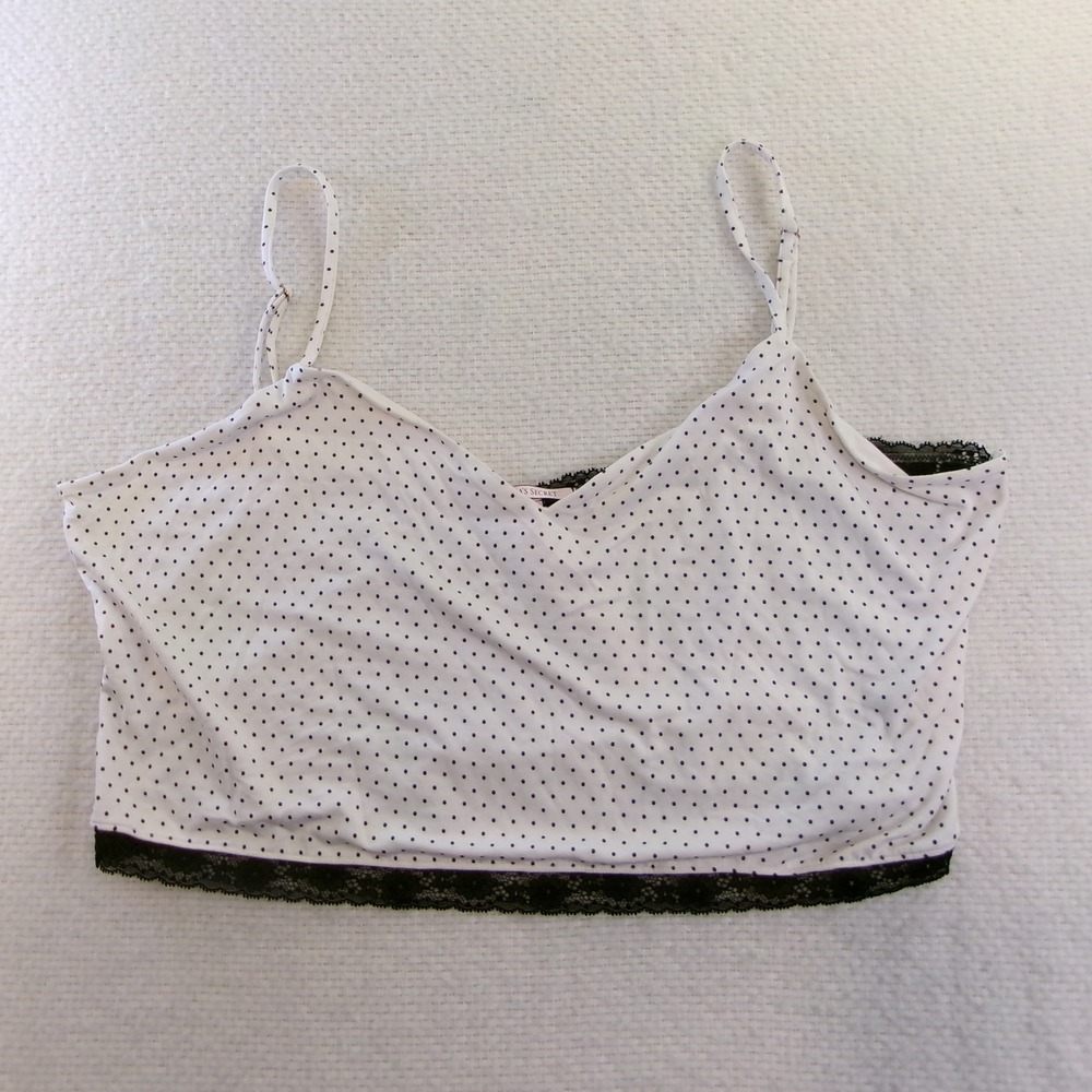 Victoria's Secret Women XXL‎ Cami Top White Polka Dot Lace Back Cropped